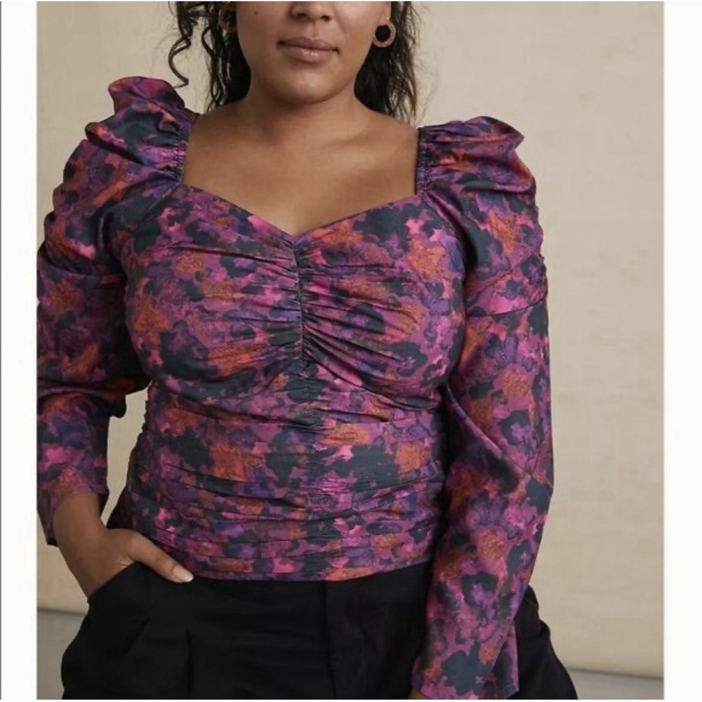 NWT‎ Plus Anthropologie Samant Chauhan Samara Cropped Blouse Purple Floral 1X